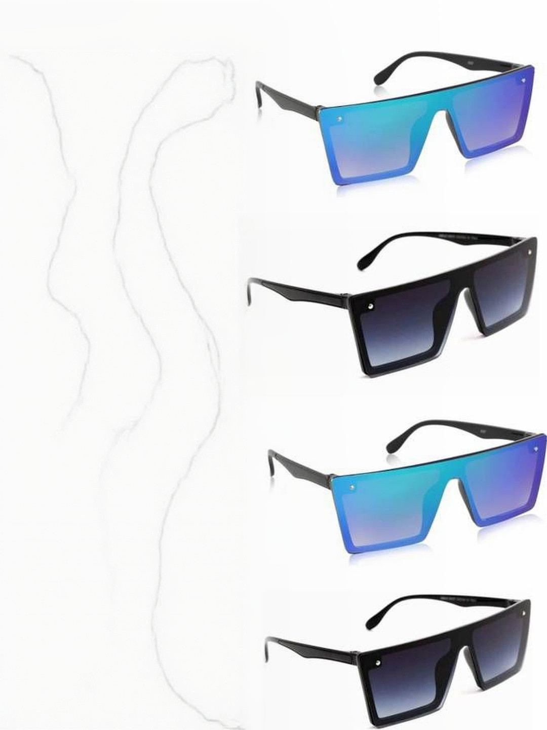 Arzonai Unisex Set of 4 Rectangle Sunglasses with UV Protected Lens