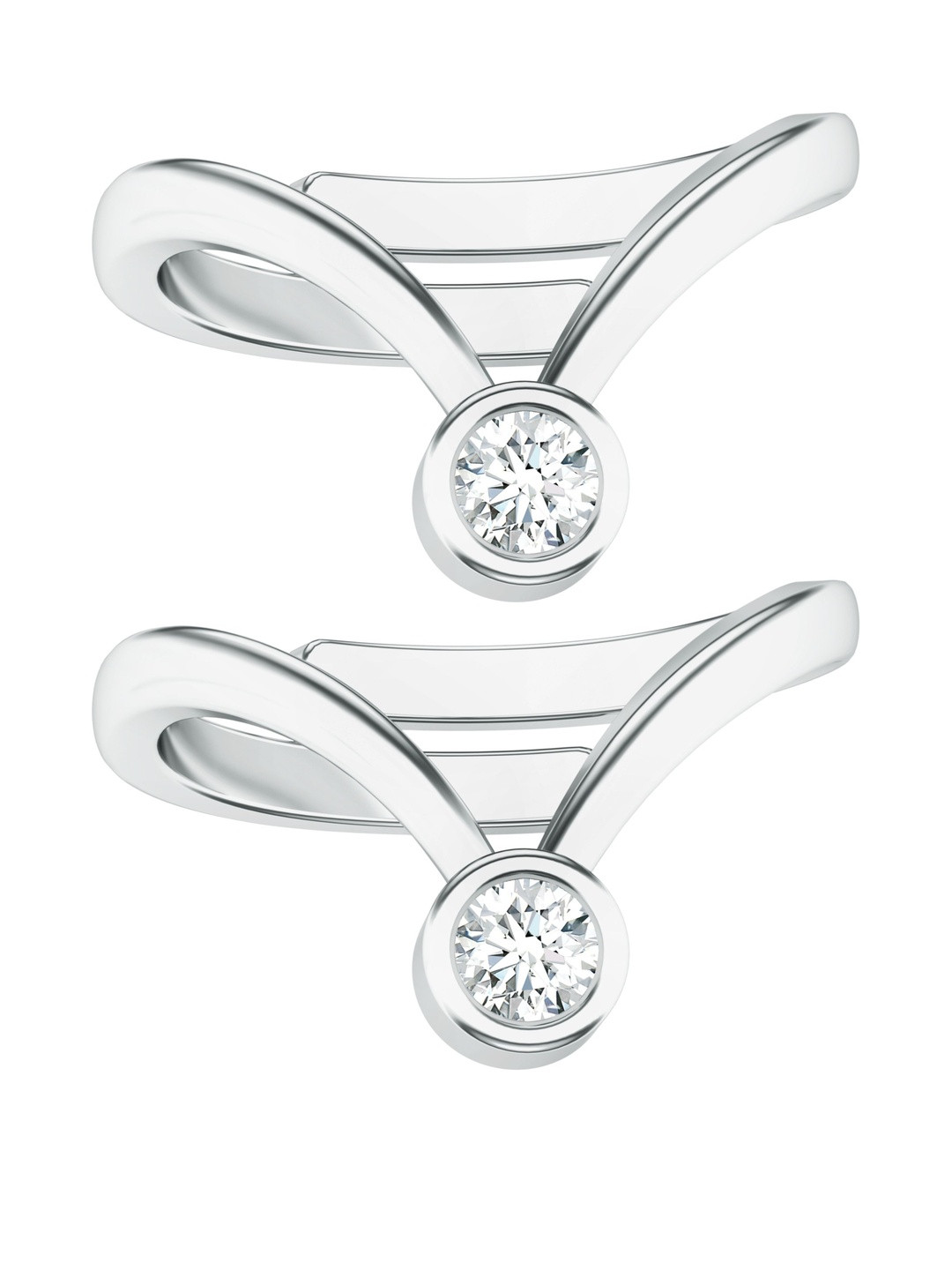 Kicky And Perky Set Of 2 Sterling Silver Rhodium-Plated Moissanite Studded Toe Rings