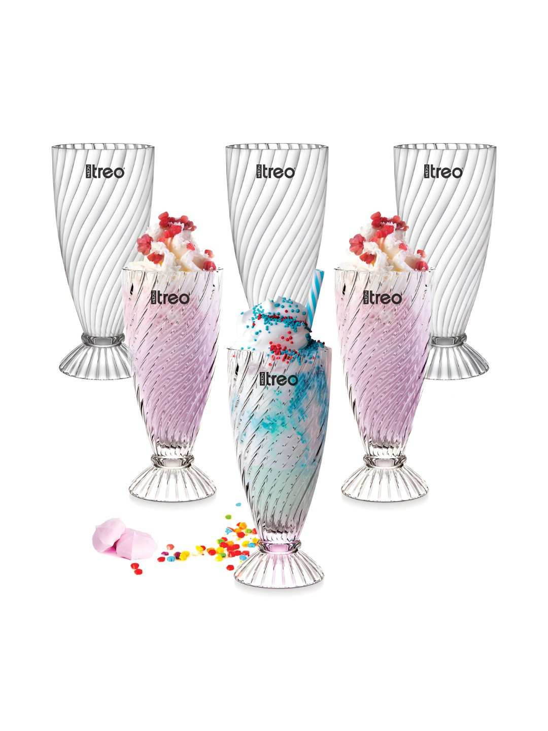 Treo Transparent 6 Pieces Borosilicate Glass Easy to Clean Serving Bowls