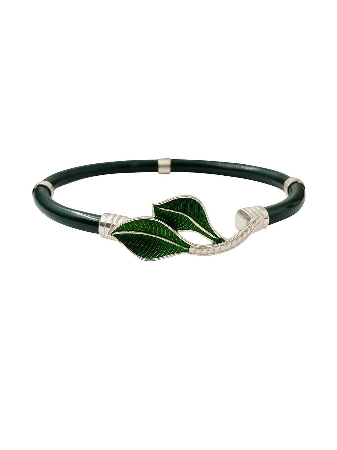 PARASMONI Women 1 Piece Green & Silver-Plated Leaf Motif Silver Bangle