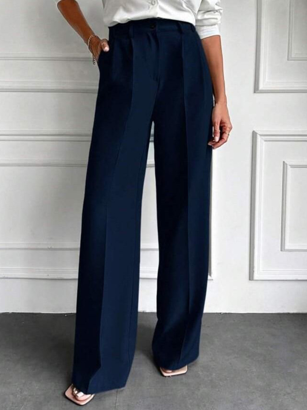 Next One Women Smart Straight Fit High-Rise Easy Wash Pleated Korean Pants