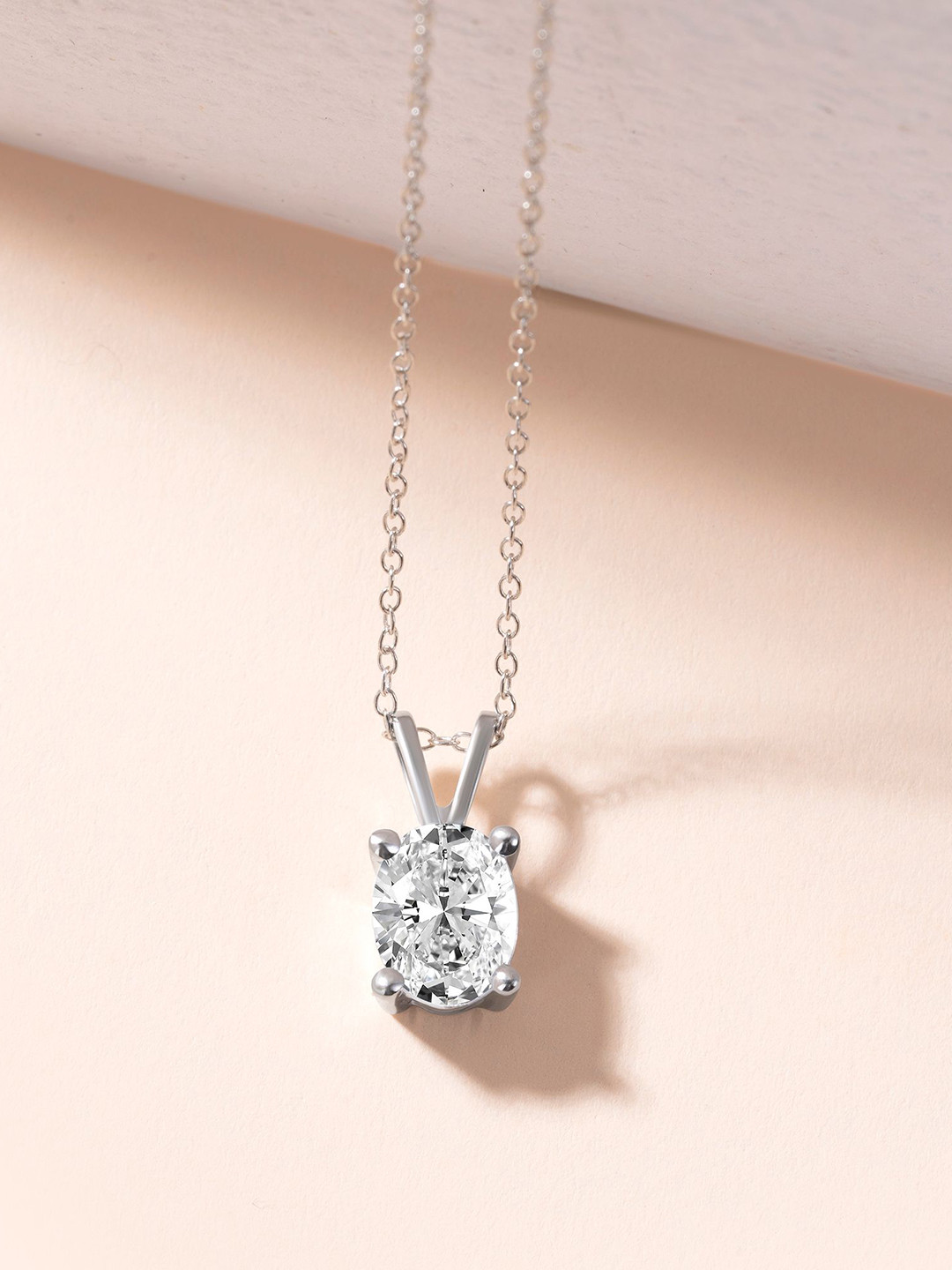 Sparkles 14Kt Gold Prong Oval Solitaire Pendant With 0.75 Carat Lab Grown Diamond - 0.75g