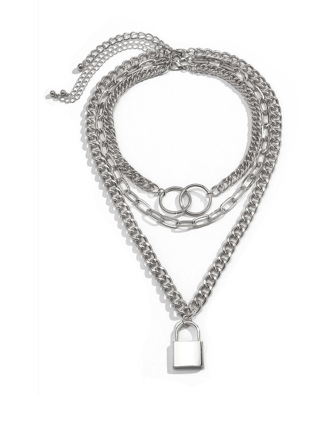 Arzonai Women Chain Type Layered Necklace With Lock Pendant