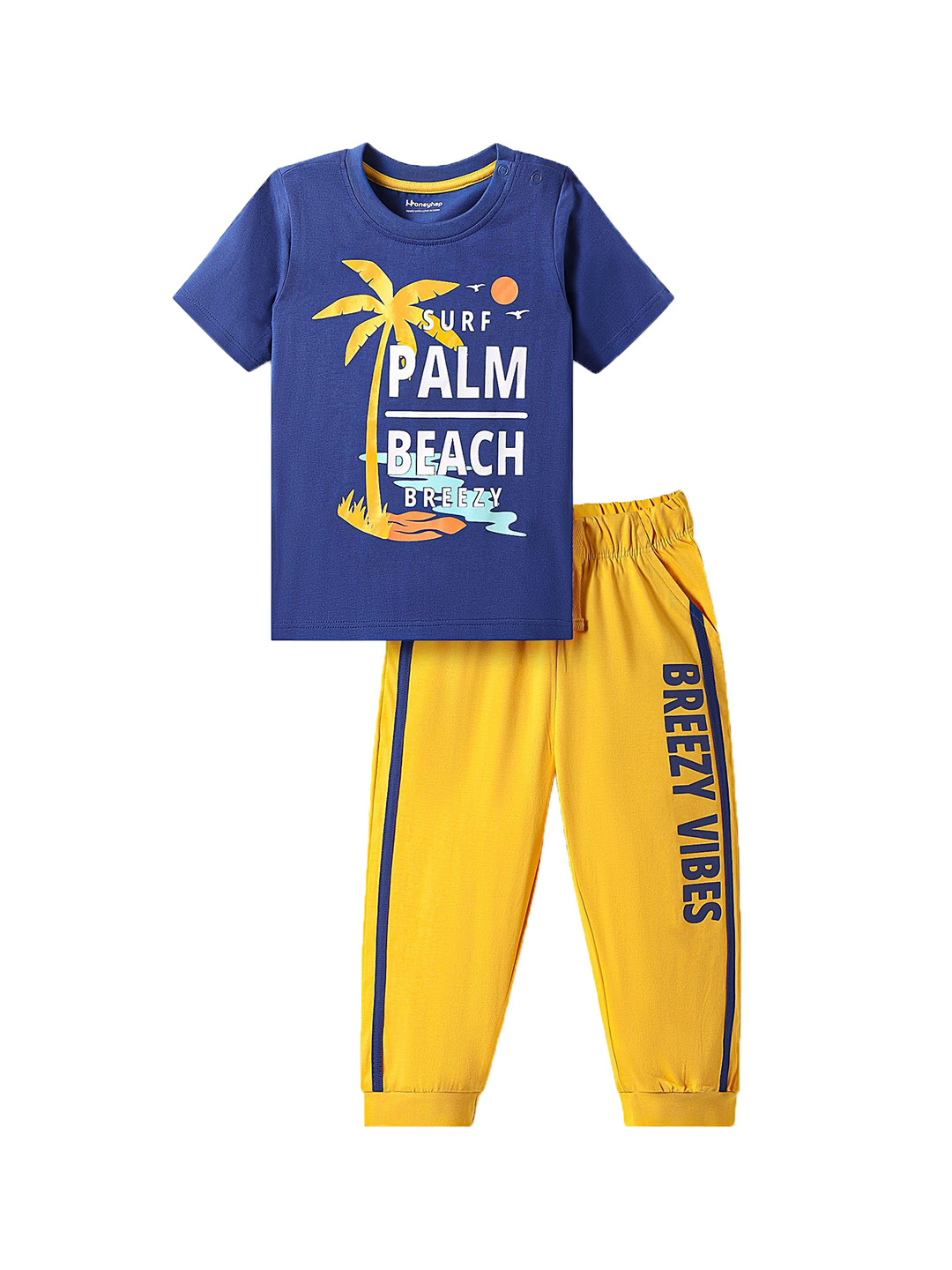 Honeyhap Boys Printed Cotton T-shirt & Lounge Joggers Night Suit