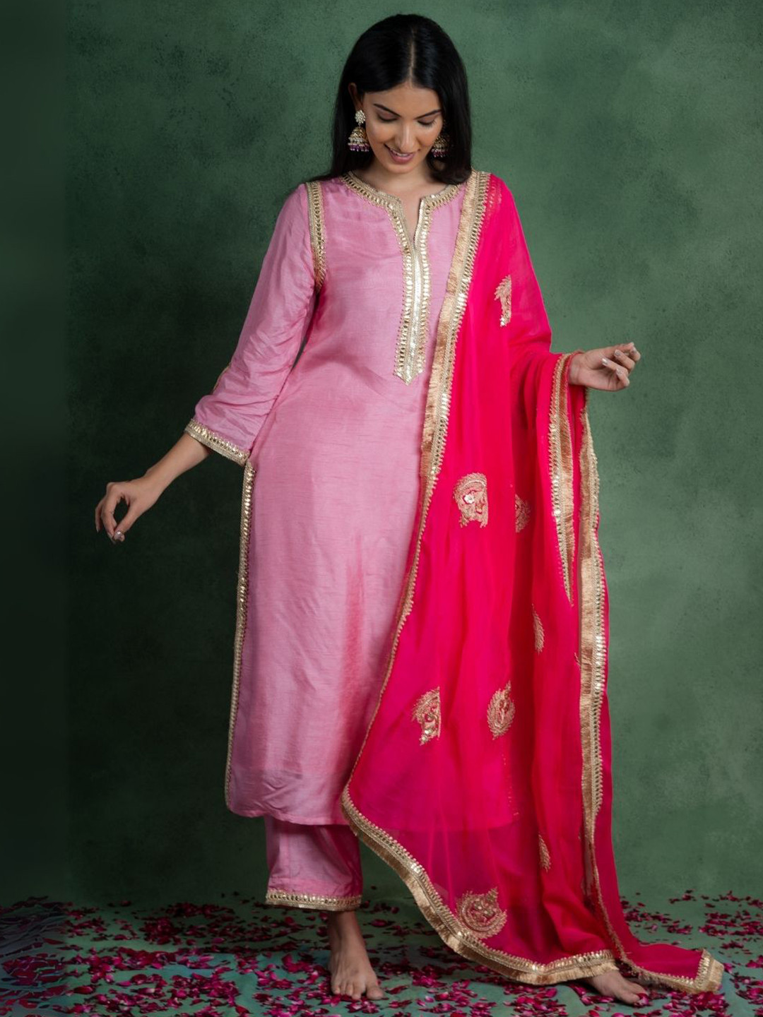SHOP GULMOHAR Gul Women Ethnic Motifs Woven Design Kurta With Trousers & Dupatta