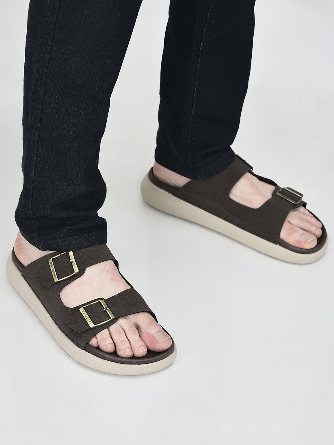 FAUSTO Men Solid Waterproof Comfort Sandals with Buckle Strap