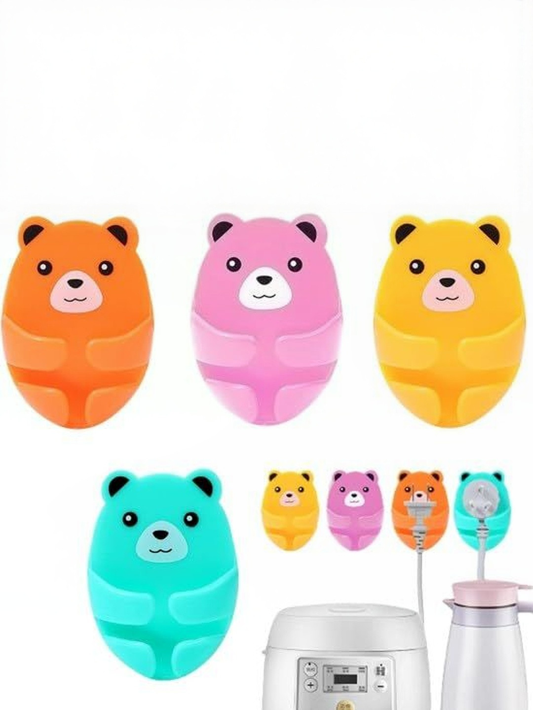 ARPANA BRIGHT Multi 4 Pieces Cute Bear Design Plug Wall Hooks