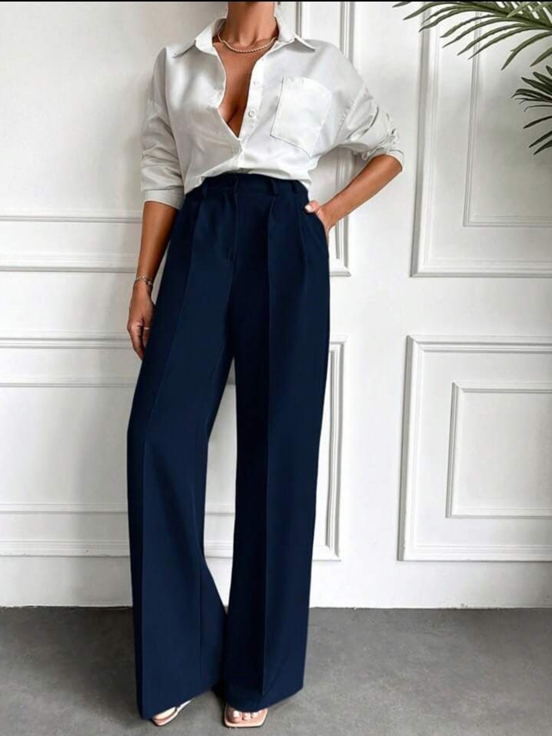 BROADSTAR Women Smart Wide Leg High-Rise Pleated Korean Pants