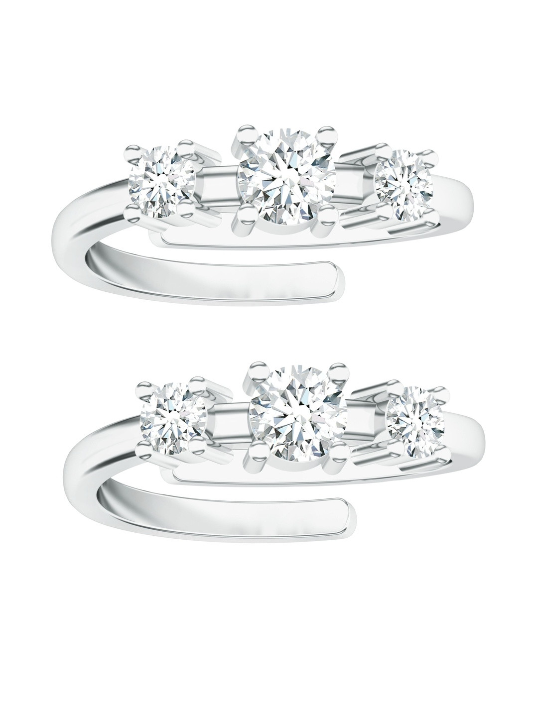 Kicky And Perky Set Of 2 Sterling Silver Rhodium-Plated Moissanite Studded Toe Rings