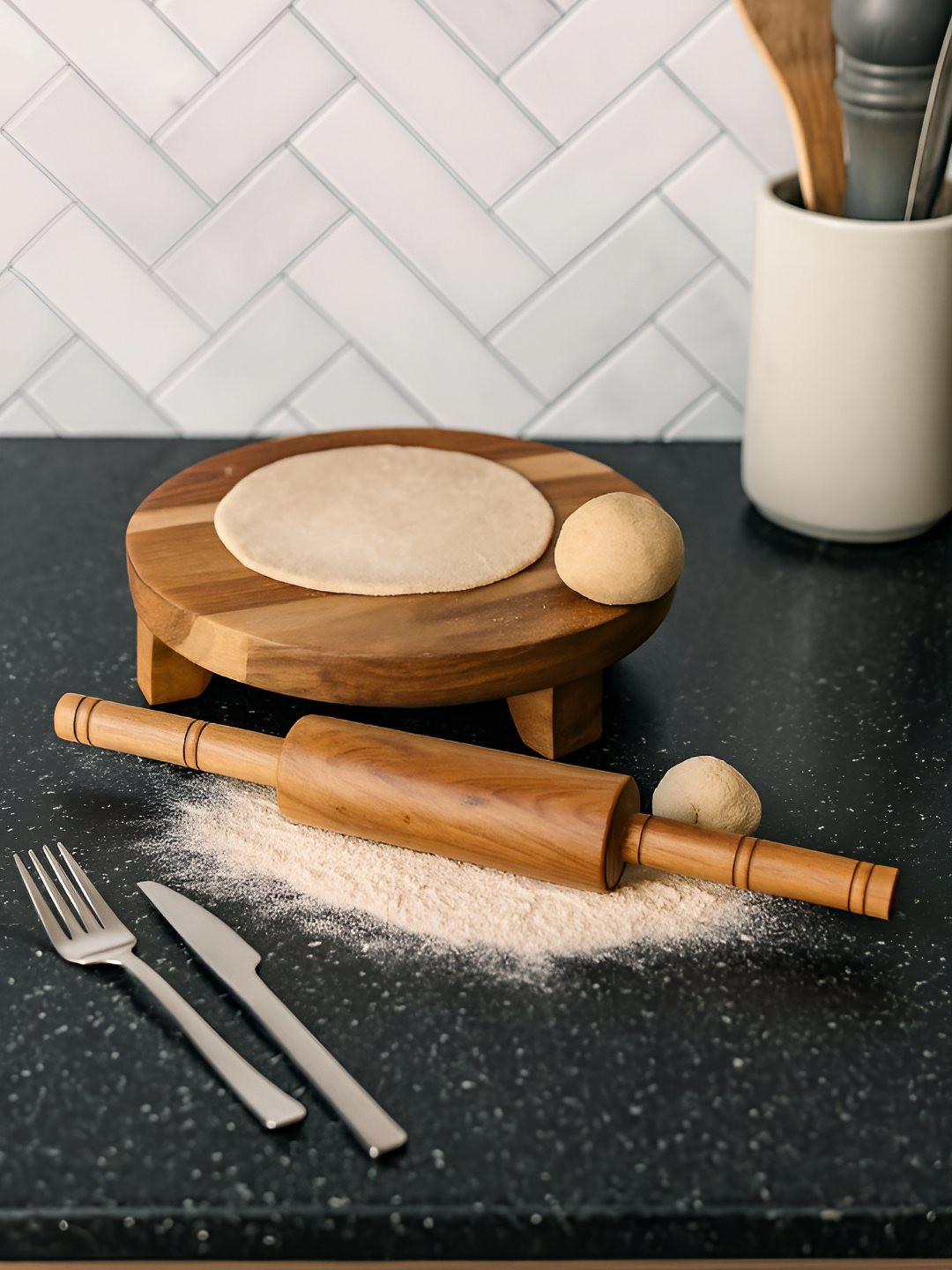 Devansh Wood Rolling Pin With Board Rolling pin and board