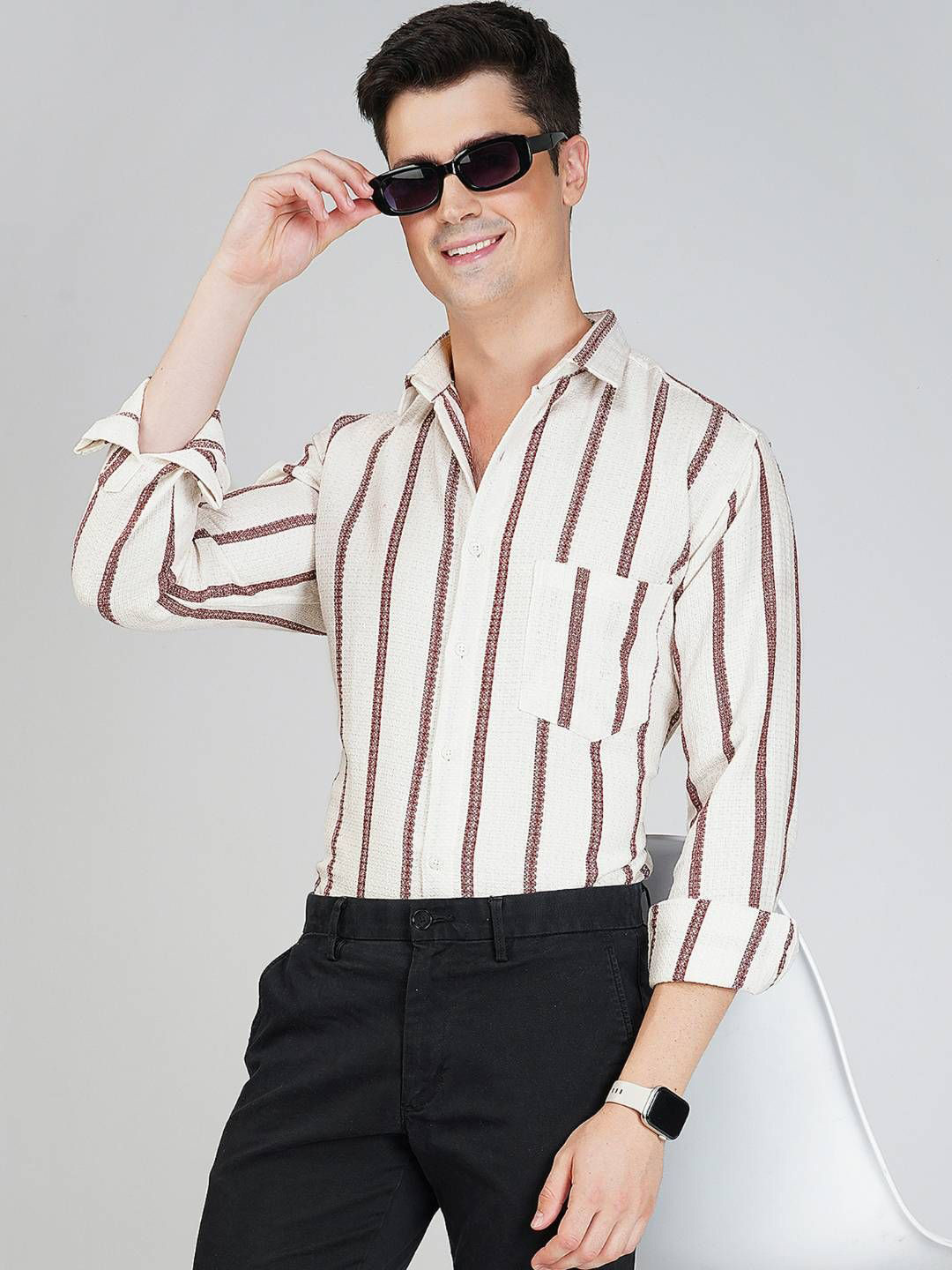 SOLSTICE Striped Spread Collar Regular Fit Pure Cotton Casual Shirt