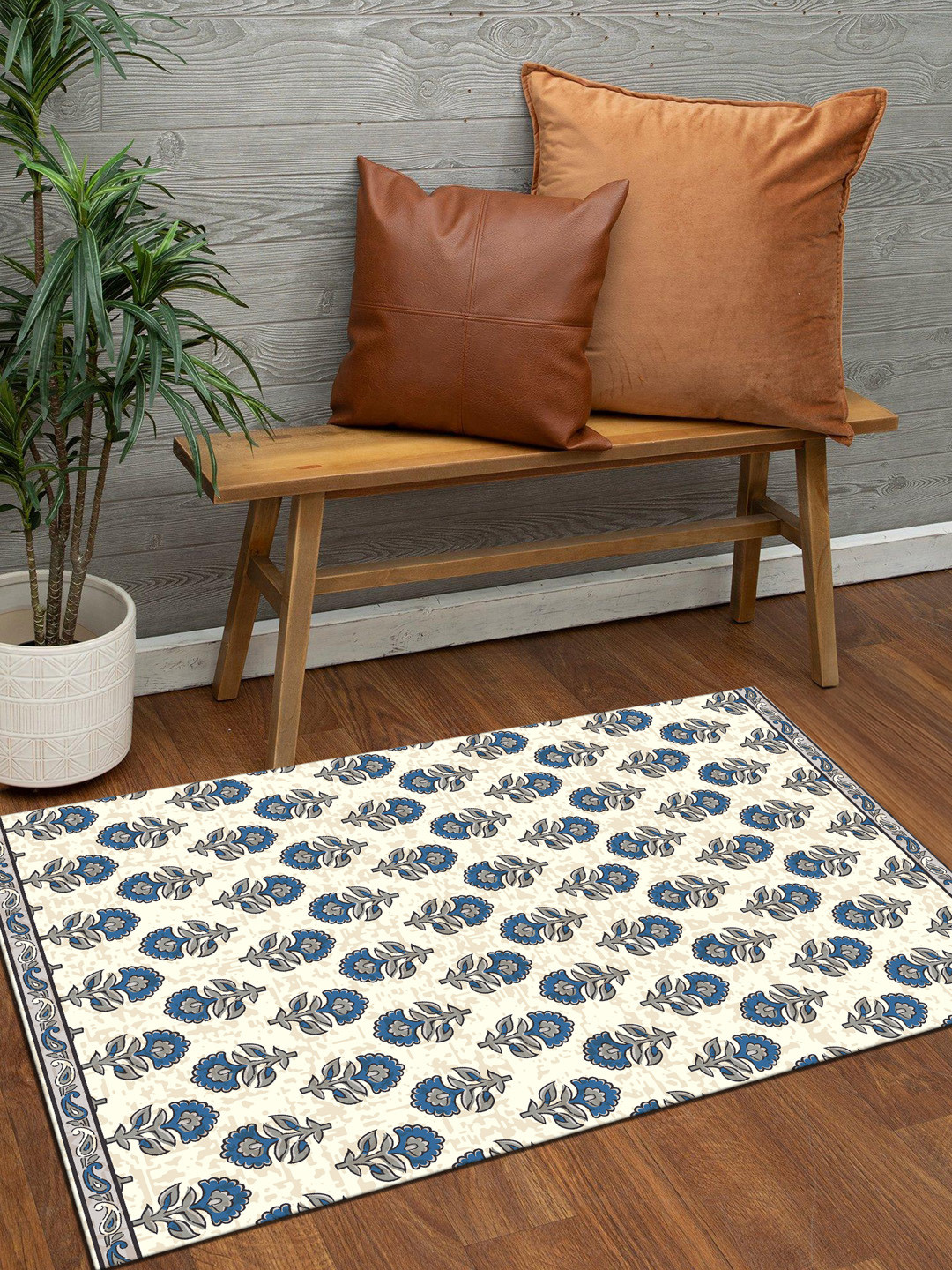 Kaleen India White Anti-Skid Polyester Washable Indoor & Outdoor Carpet for Home