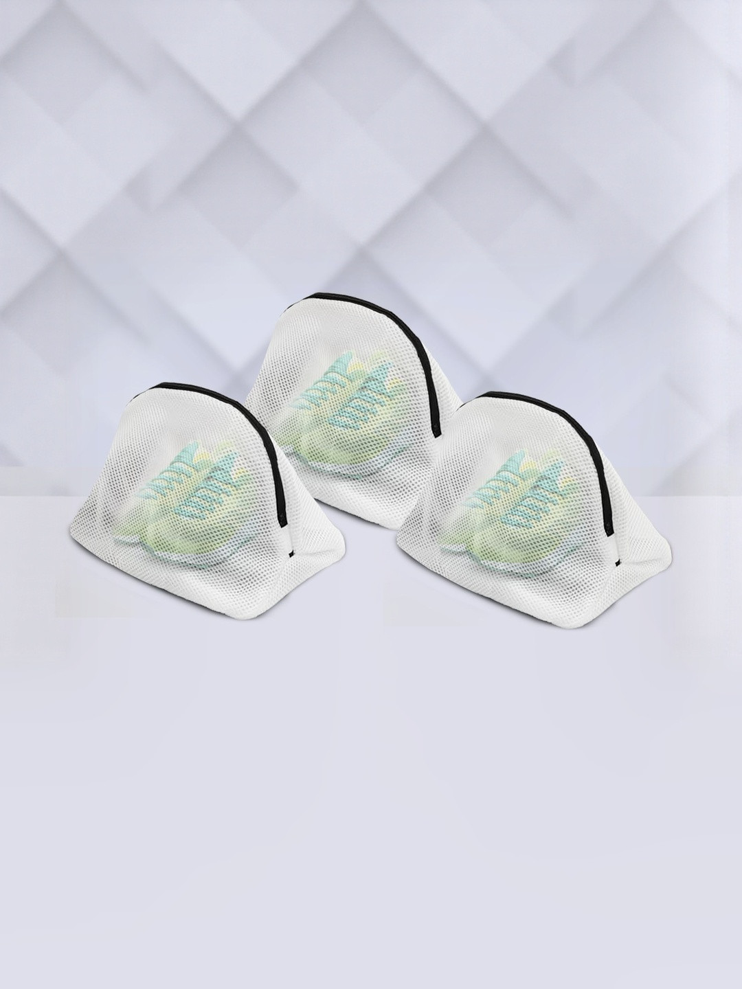 Stylista White 3 Pieces Laundry Wash Bags With Zipper