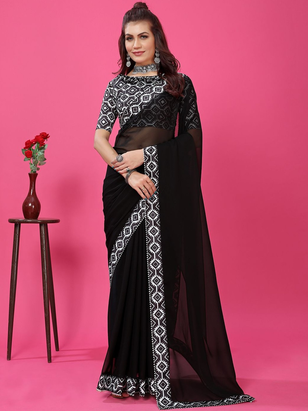 Prettyage Digital Printed Lace Border Banarasi Saree