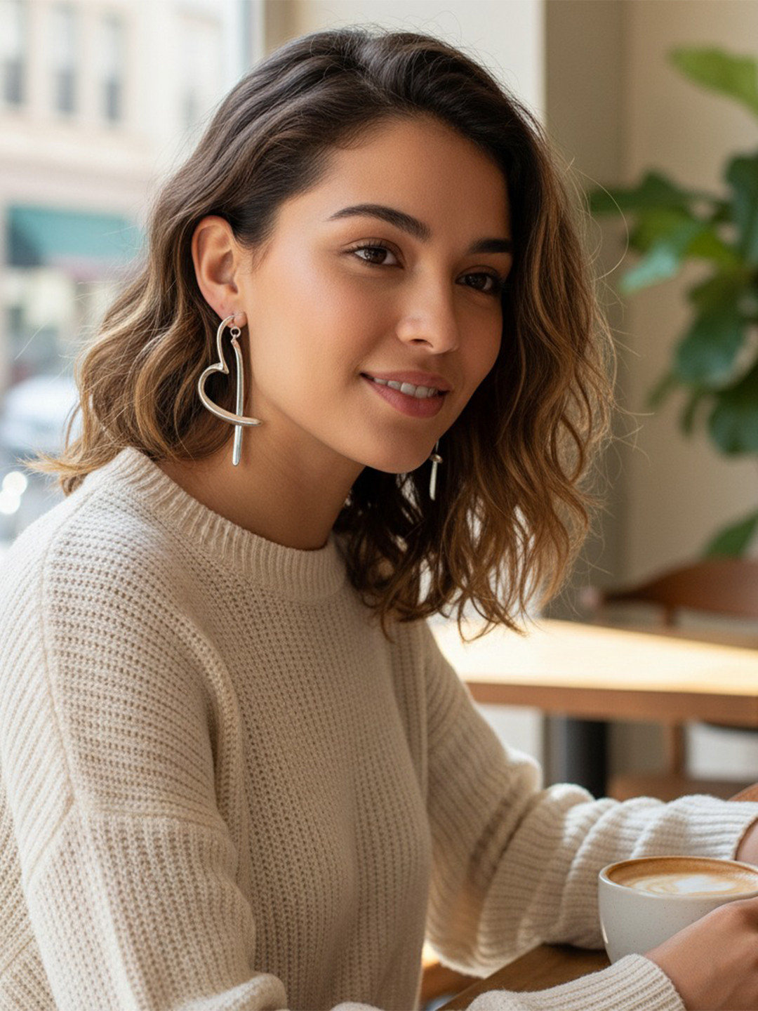Dab 925 Sterling Silver Heart Shaped Hoop Earrings