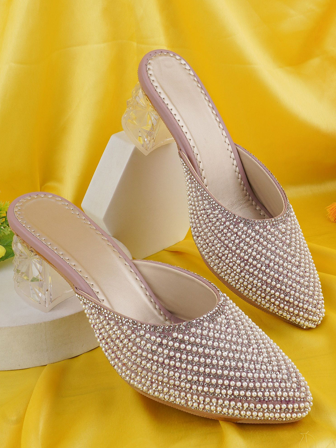 BAESD Women Embellished Embroidered Block Mules With Beaded