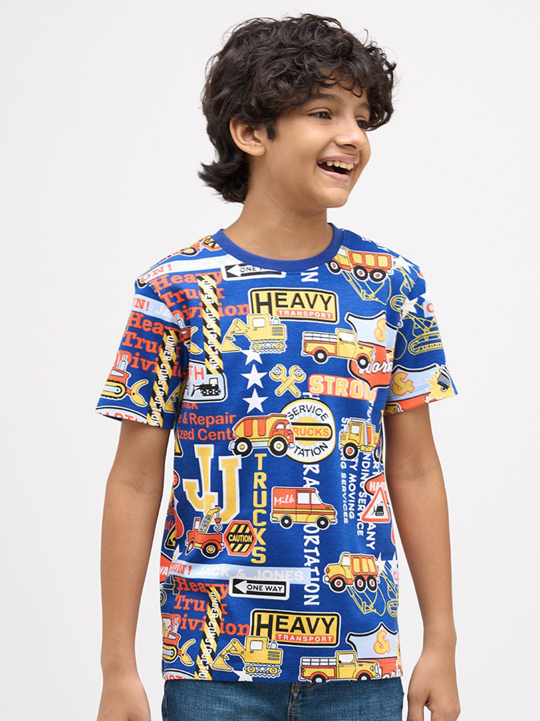 Jack & Jones Junior Jjjr Route Boys Typography Printed Pure Cotton Tshirt