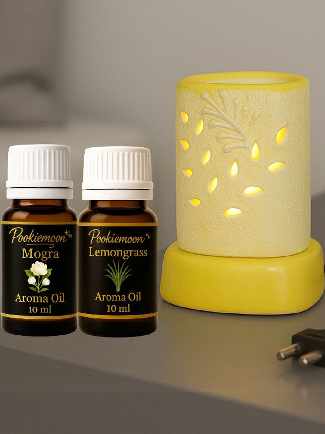 Pookiemoon Yellow Ceramic Electric Aroma Diffuser with Mogra & Orange 10ml