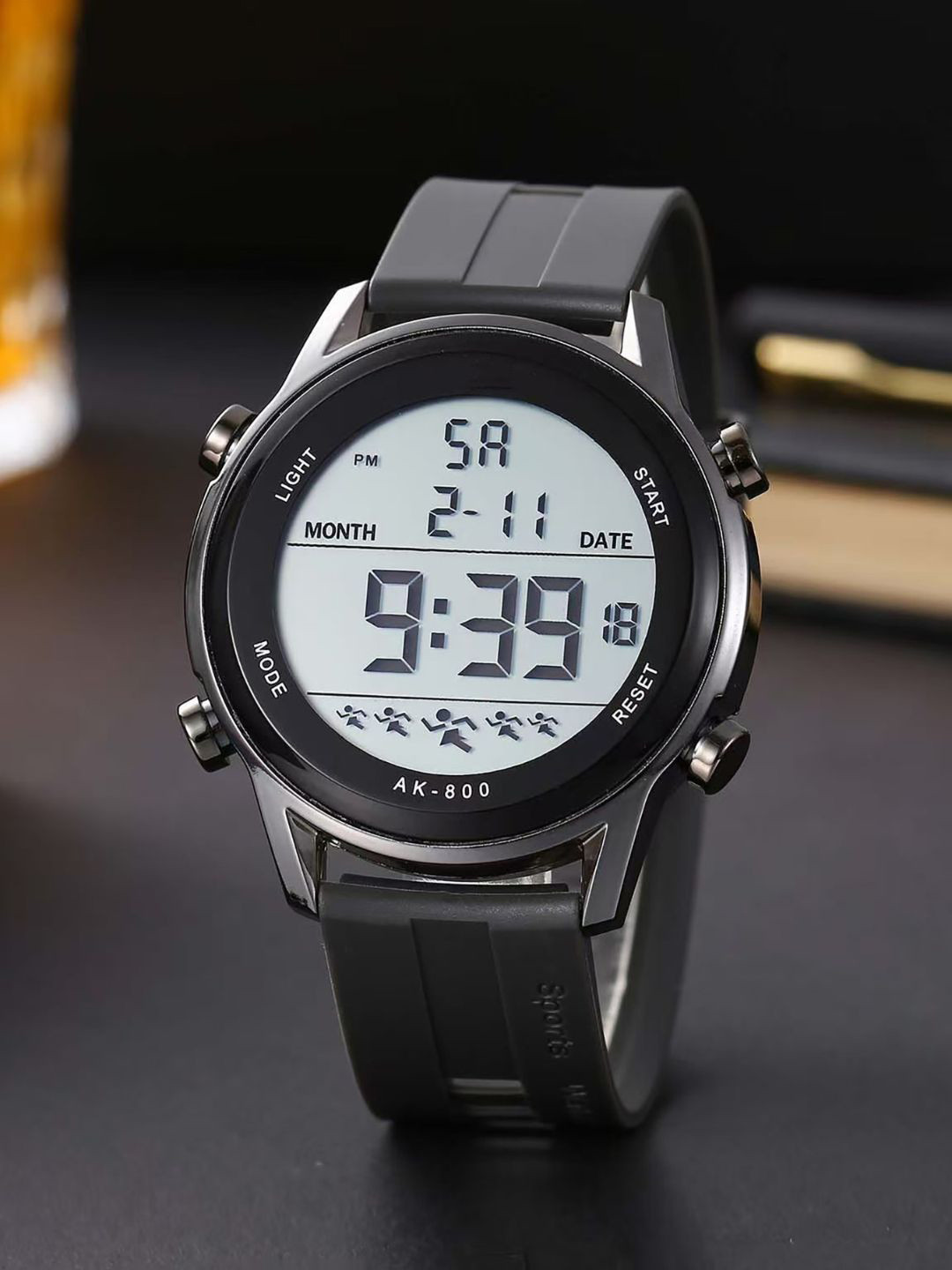 PAPIO Men Silicon Straps Digital LED Backlight Watch DIGITAL-028 GREY