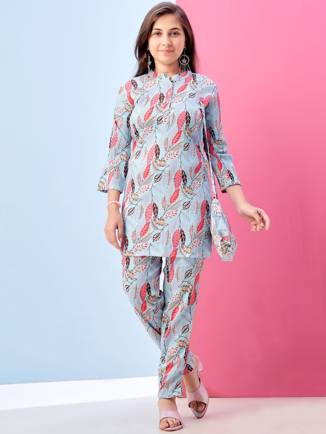 BAESD Girls Leaf Print Polyester Co-ord Set