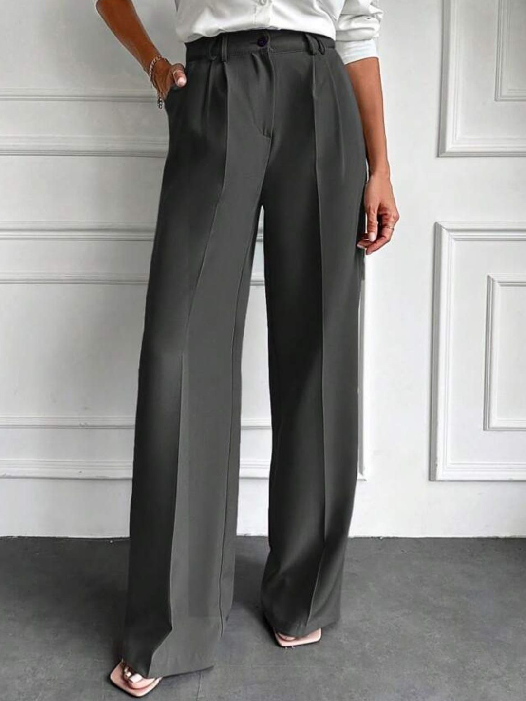 BROADSTAR Women Smart Loose Fit High-Rise Pleated Korean Pants