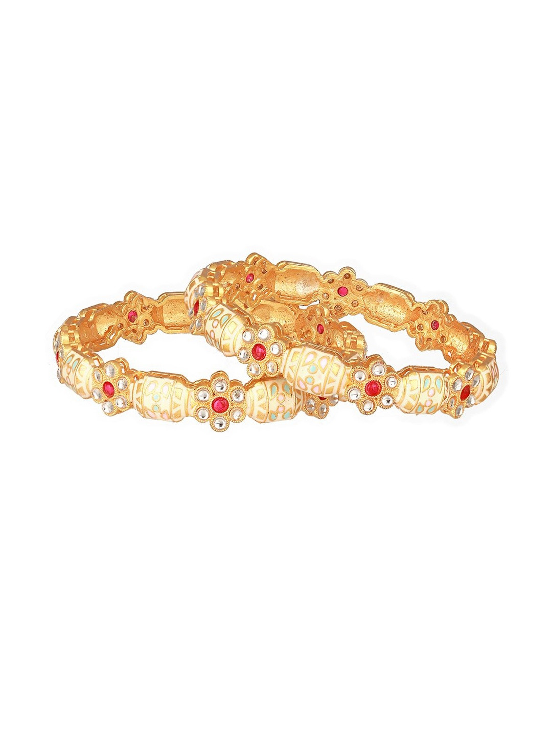 Anouk Set Of 2 24k Gold-Plated Red & White Stone-Studded Handcrafted Bangles