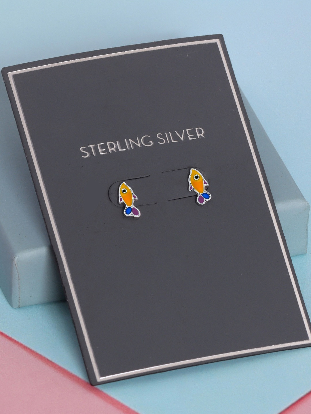 LeCalla Girls 925 Sterling Silver Plated Enamelled Animal Shaped Studs