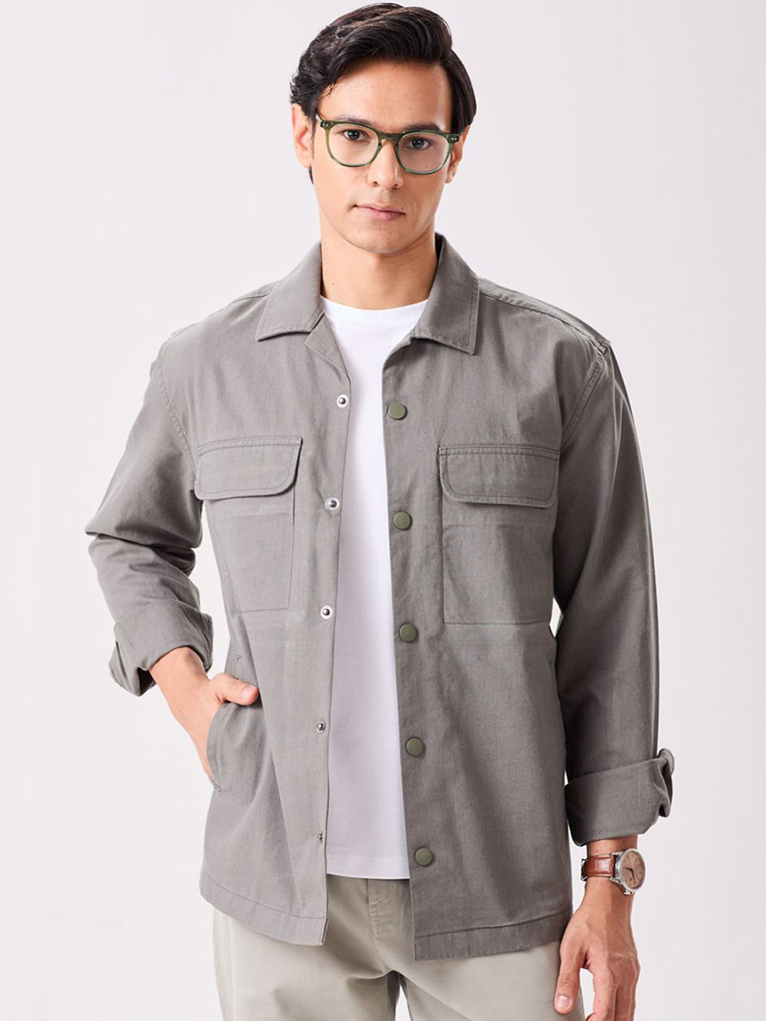 MH&Y Lightweight Spread Collar Cotton Linen Shacket