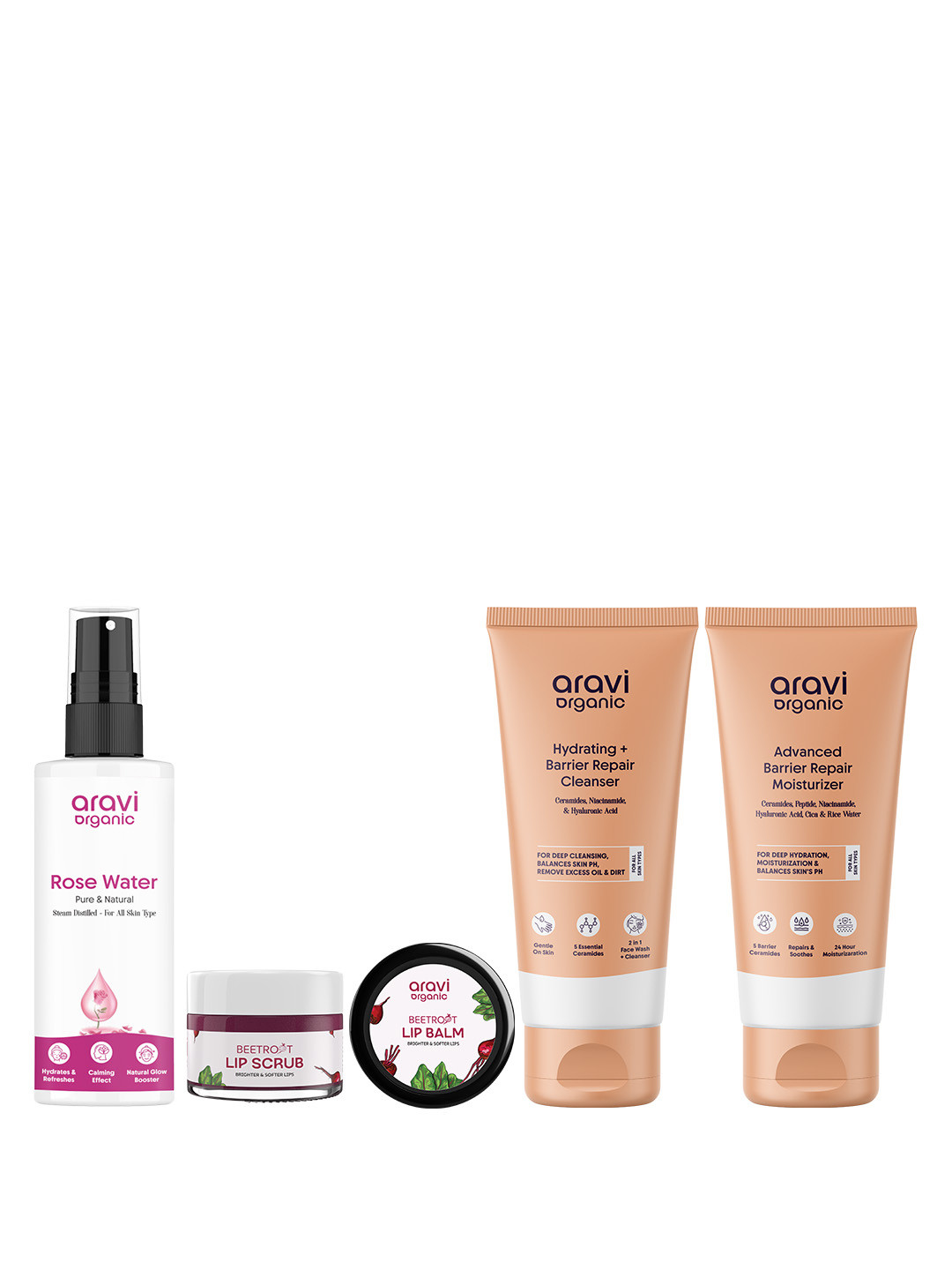 Aravi Organic Set Of 5 Rose Water- 150 ml- Moisturizer- 100 g- Face Wash- 100 ml