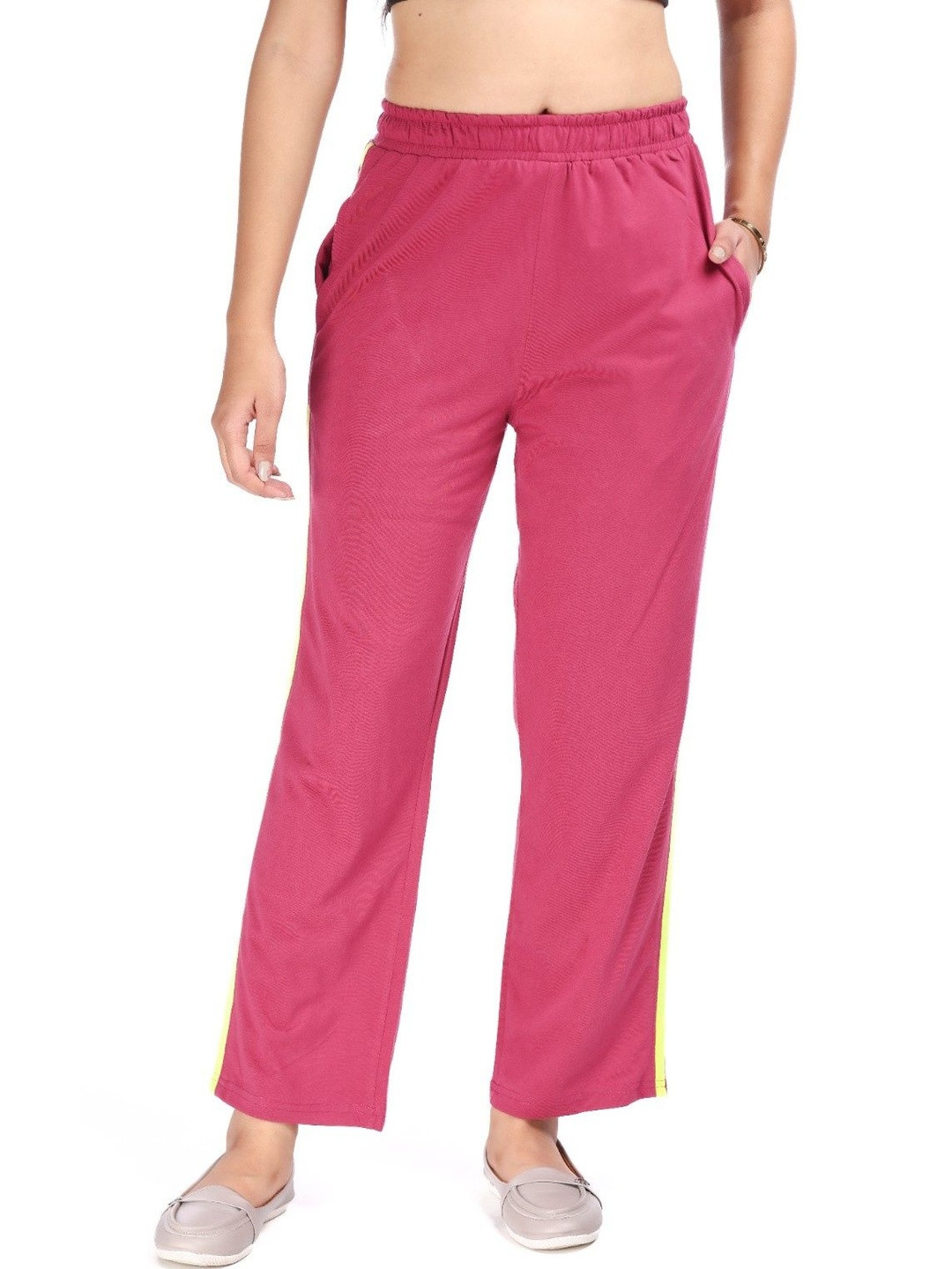 E-MAX Women Wide Leg Side Striped Relaxed Fit Track Pants
