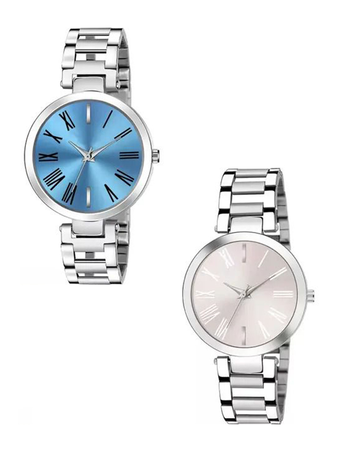 FROZIL Women Pack Of 2 Dial & Bracelet Style Straps Analogue Watches Mereble-Blue-Silver