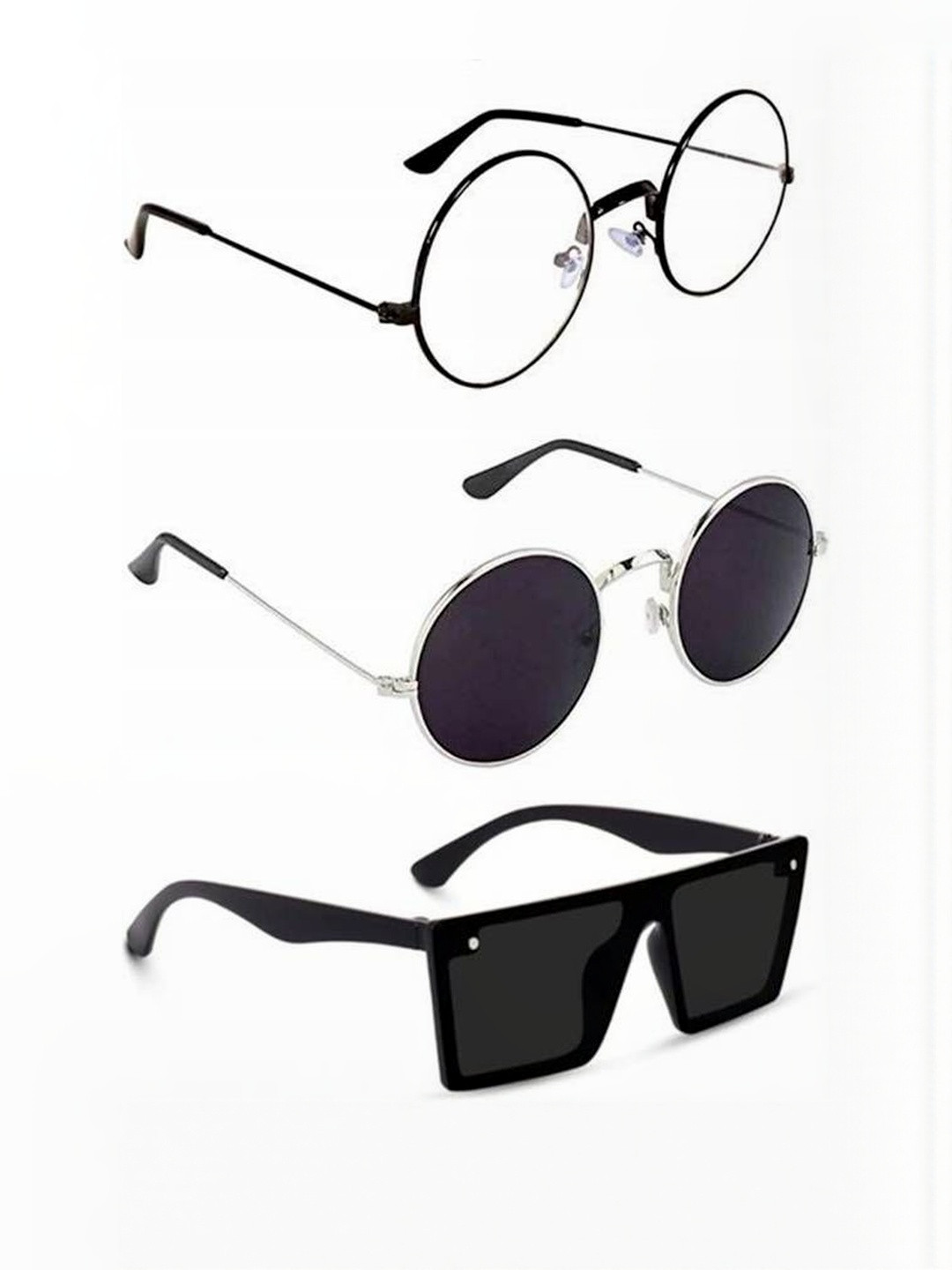 Arzonai Unisex Pack of 3 Clear Lens & Black Wayfarer Sunglasses With UV Protected Lens