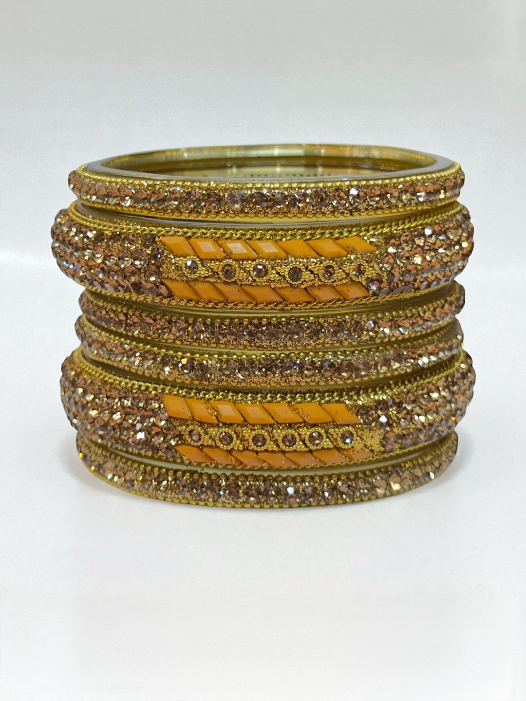 PRIYA KANGAN Women Set Of 2 Golden With Zircon Stone Glitter Design Glass Bangles