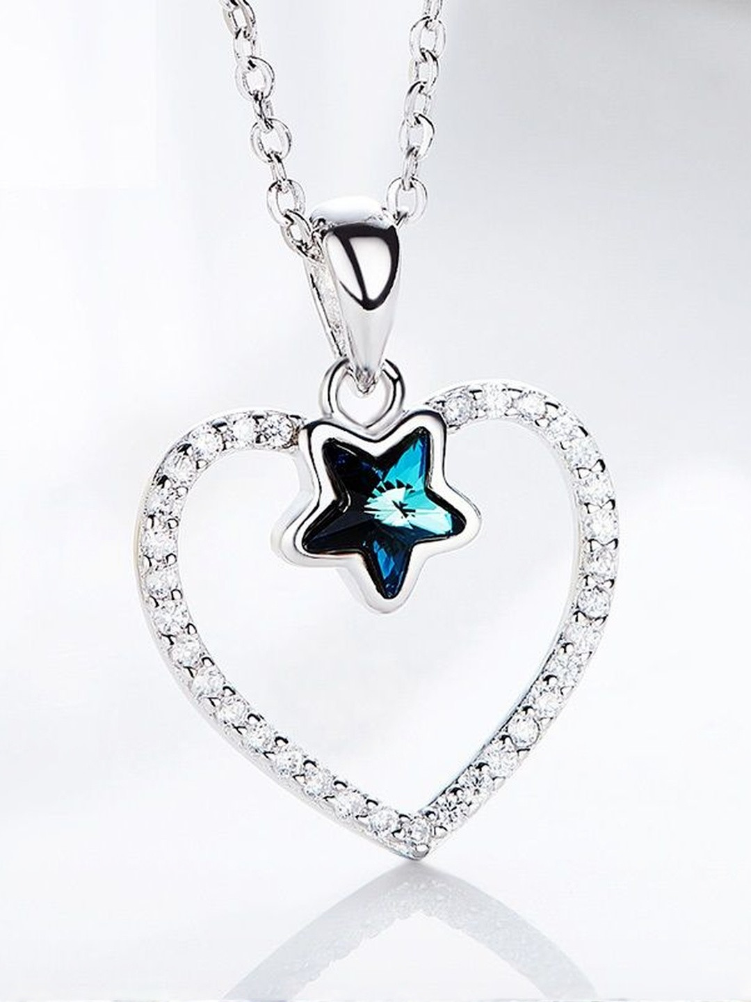 MYSTICFLAVIA Sterling Silver Rhodium Plated Crystal Studded Key Pendant With Chain