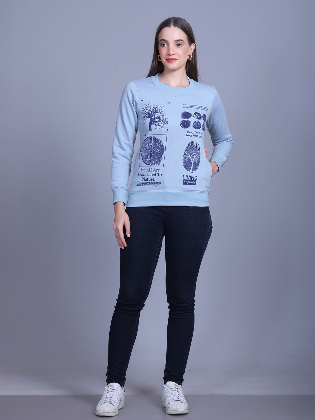 SPORTIZM Women Tree Printed Round Neck Sweatshirt