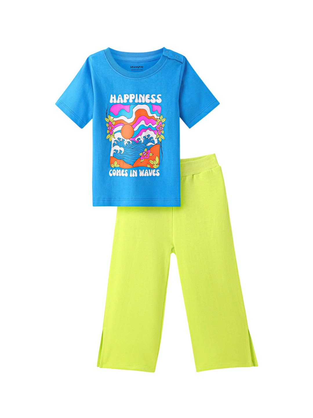 Honeyhap Girls Graphic Printed Pure Cotton Top & Lounge Pant Night Suits