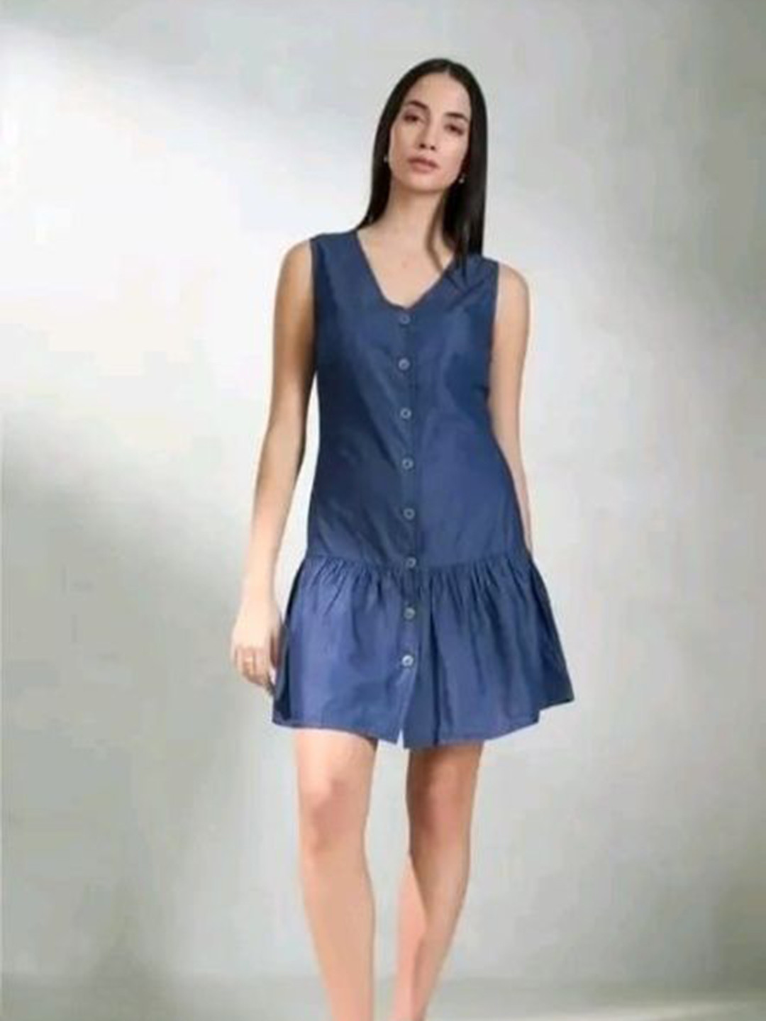 MANGGO Women Denim Drop-Waist Mini Dress