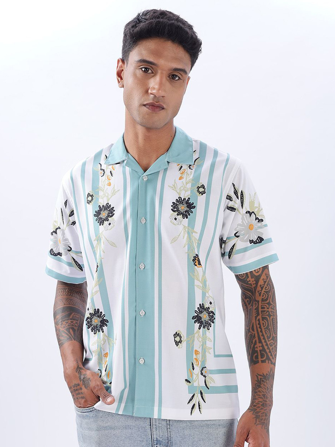 Vestirio Relaxed Didcot Floral Printed Cuban Collar Shirt