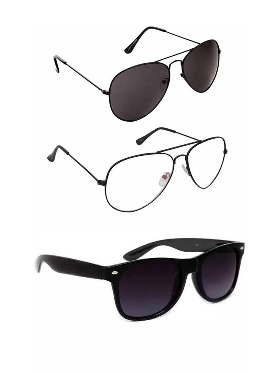 Arzonai Unisex Pack Of 3 Black Frames Aviator & Wayfarer Sunglasses With UV Protected Lens