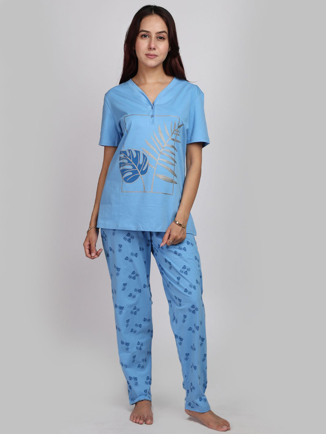 BAESD Women Tropical Leaf Cotton Night Suit