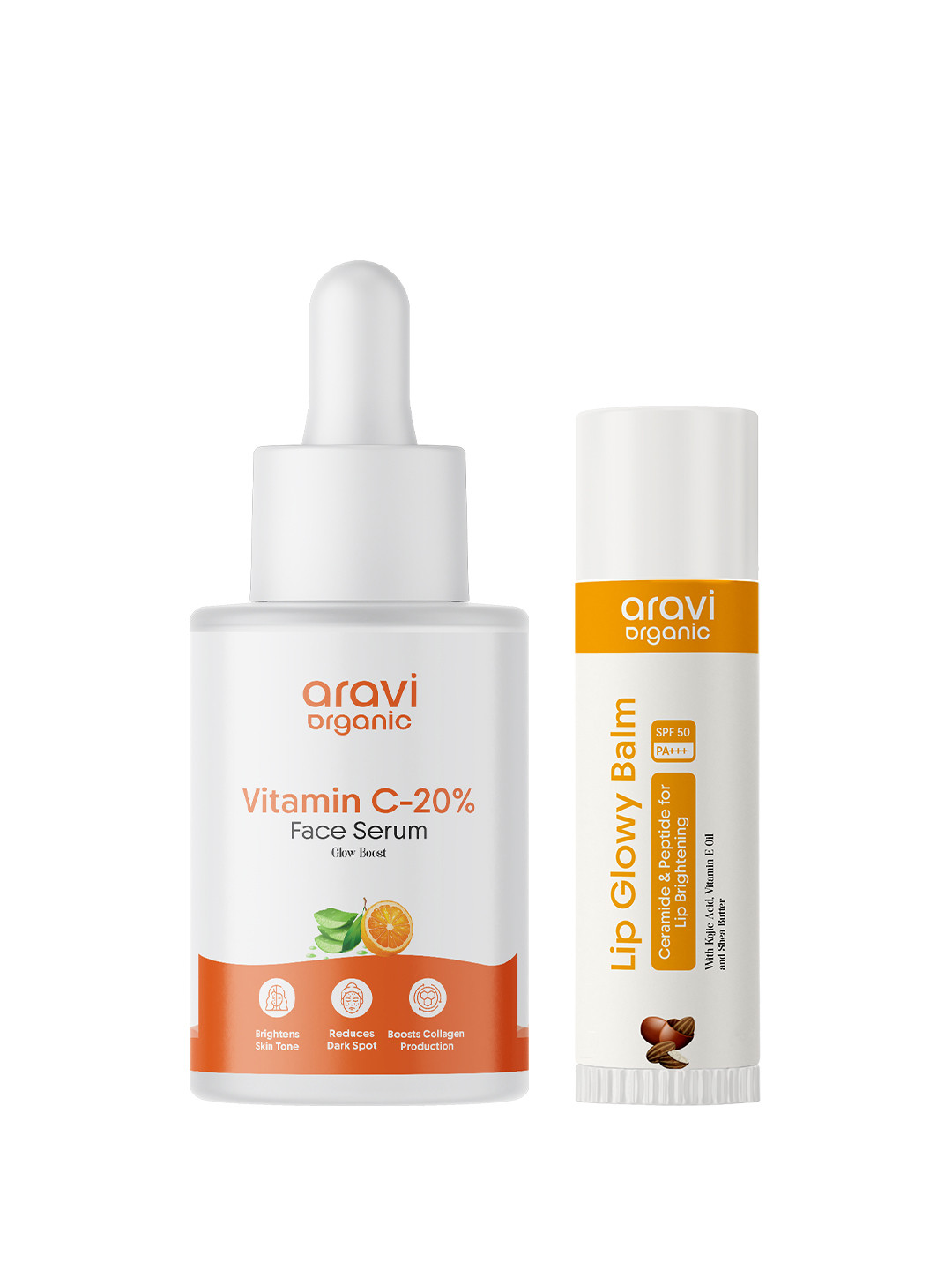 Aravi Organic Set Of 2 Vitamin C Face Serum- 30 ml & Non-Tinted Lip Balm- 5 g