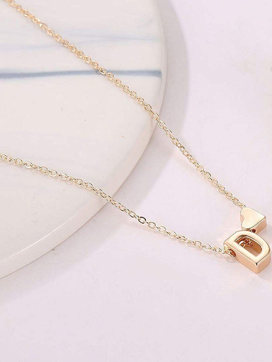 Arzonai Women Gold-Plated Heart & Letter D Pendant Necklace