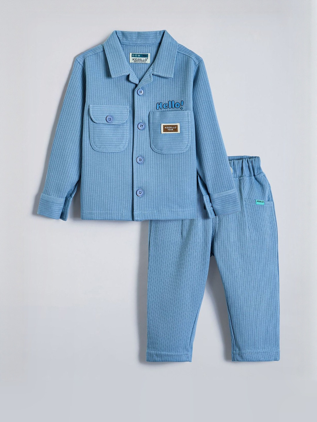 Hopscotch Boys Blue Solid Shirt and Pyjamas
