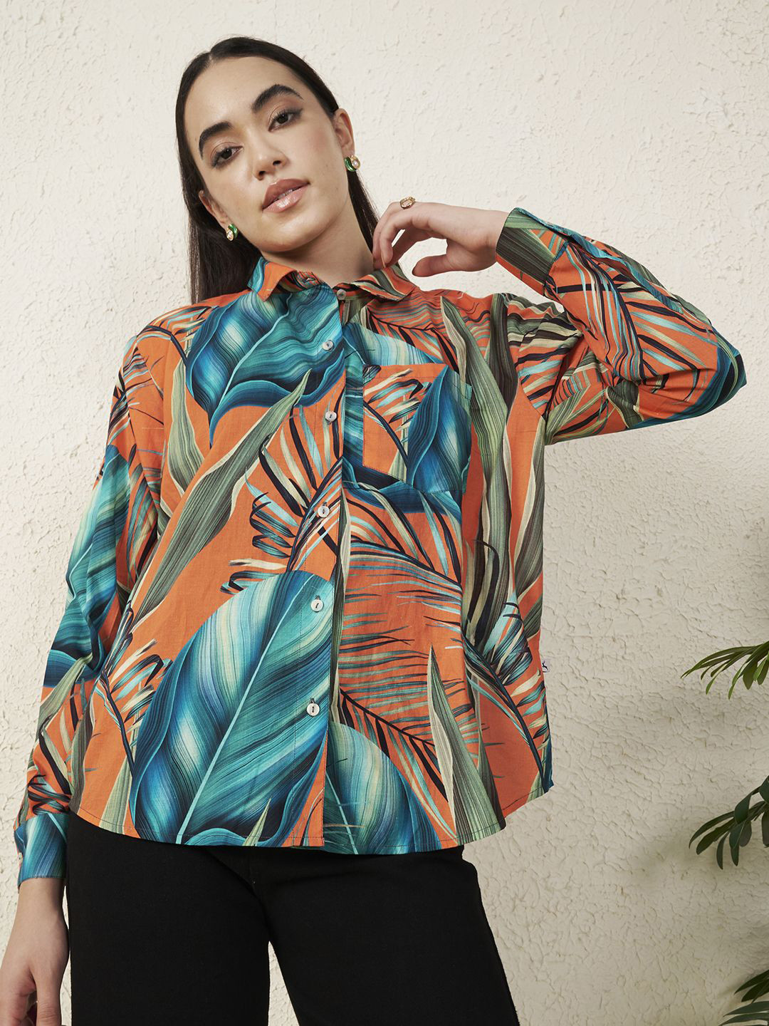 VALBONE Original Tropical Printed Spread Collar Cotton Shirt