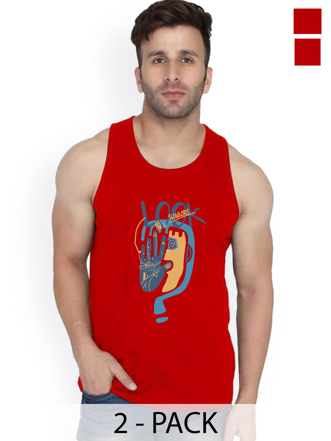 MINISTRY OF FRIENDS Pack Of 2 Printed Bio-Wash Cotton Basic Innervests