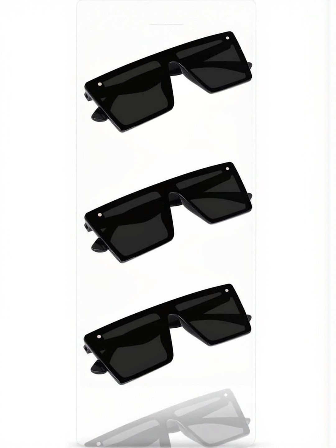 Arzonai Unisex Set Of 3 Clear Lens & Black Square Sunglasses with UV Protected Lens