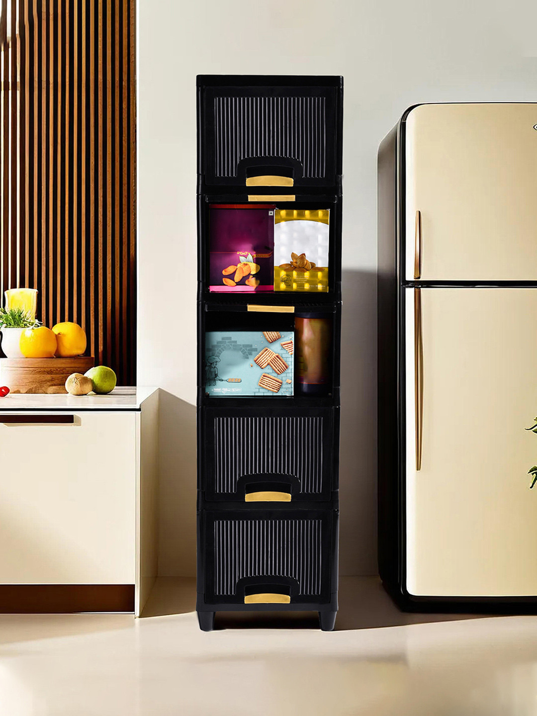 RUBOXA Set of 5 Black Cabinet Folding Storage Organizer Wardrobe Rack