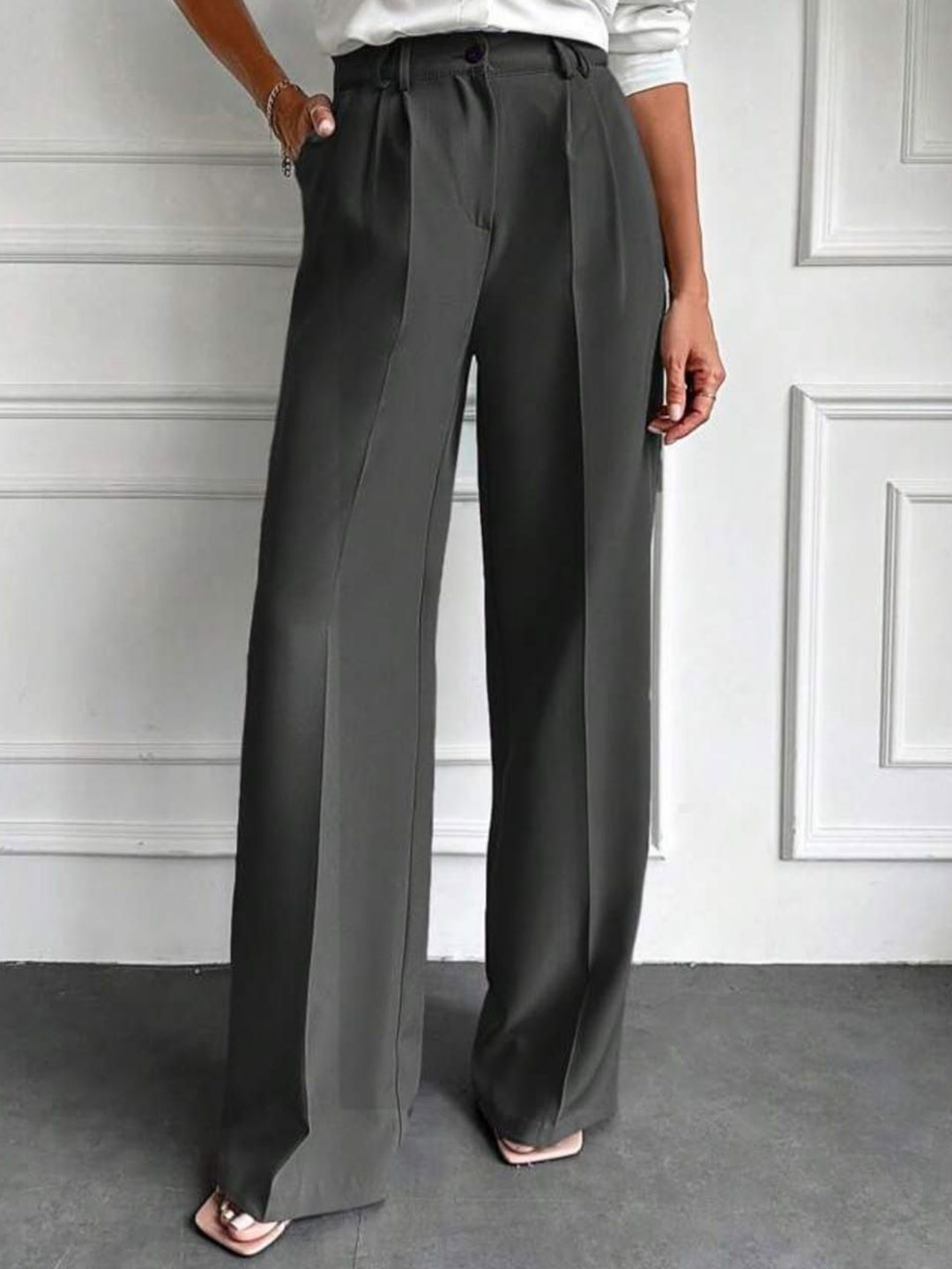 BROADSTAR Women Smart High-Rise Baggy Pleated Korean Pants