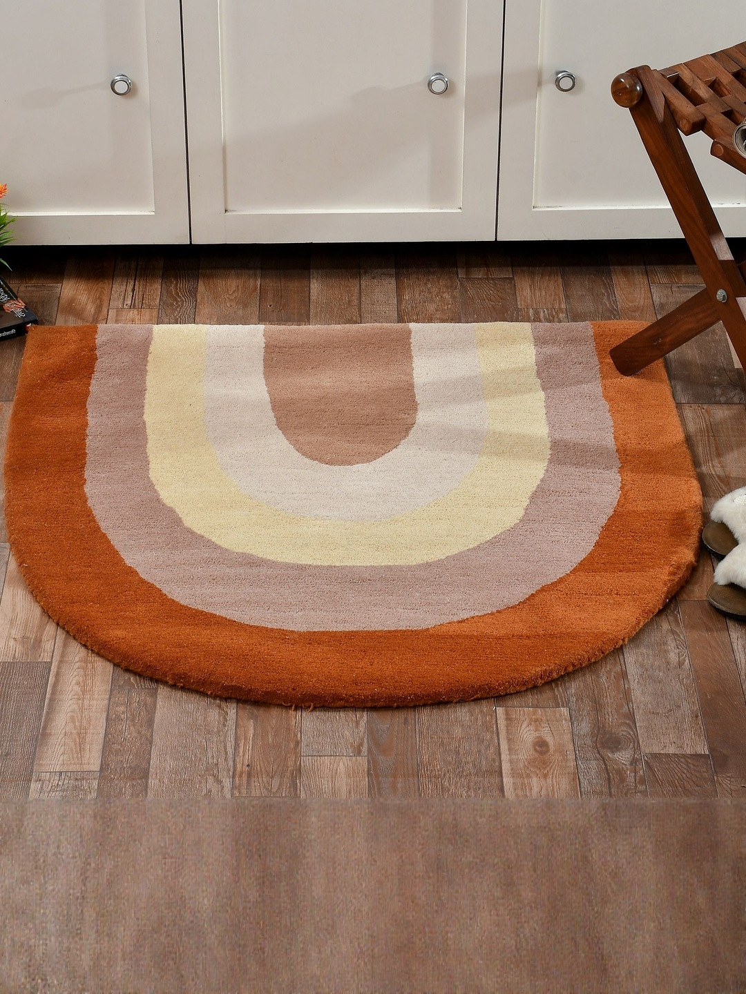 Homzz Rainbow Rug Wool Hand Tufted with Anti-Skid Cotton Floor Mats & Dhurries