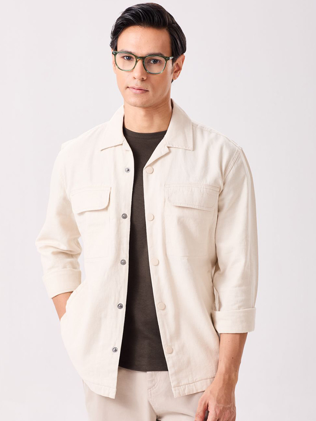MH&Y Men Solid Cuban Collar Shacket